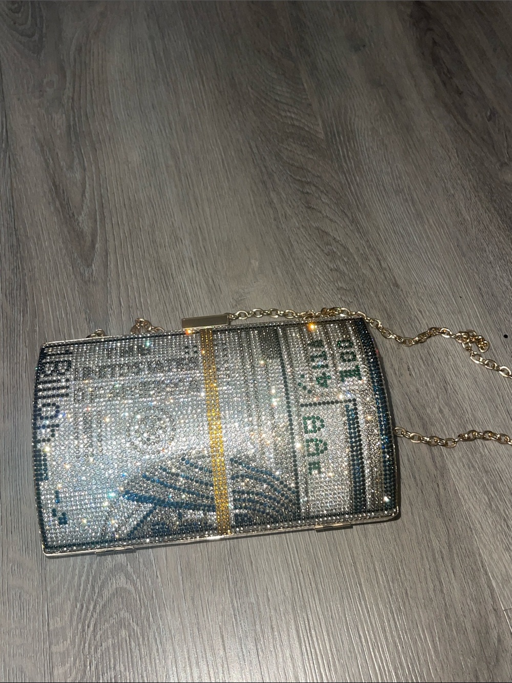 Crystal-Embellished Silver Chain Shoulder Bag